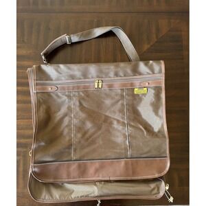 Vintage Executive Travelers Garment Bag Tan Faux Leather Suit Bag (008)‎